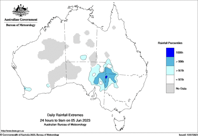Australian daily rainfall extreme area maps