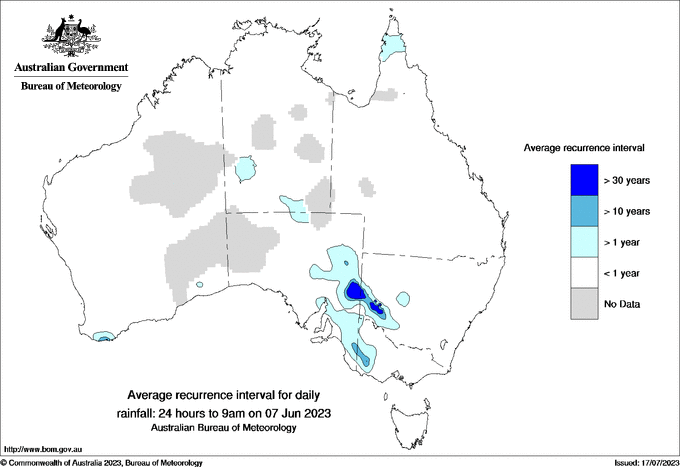 Australian daily rainfall average recurrence interval maps