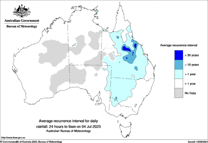 Australian daily rainfall average recurrence interval maps