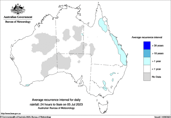 Australian daily rainfall average recurrence interval maps