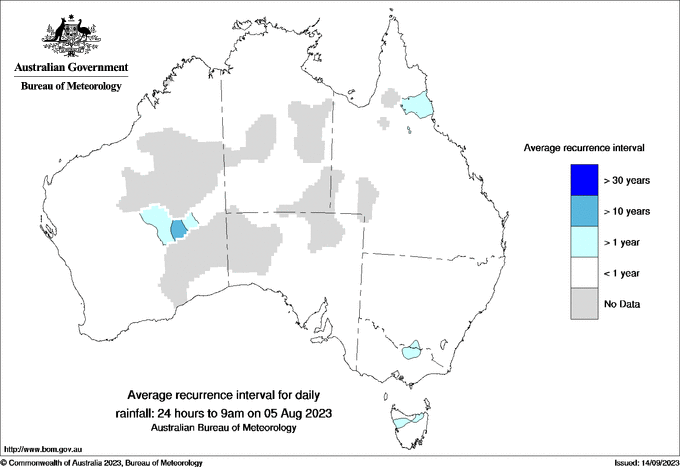 Australian daily rainfall average recurrence interval maps