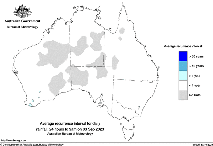 Australian daily rainfall average recurrence interval maps