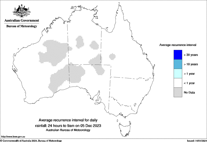 Australian daily rainfall average recurrence interval maps