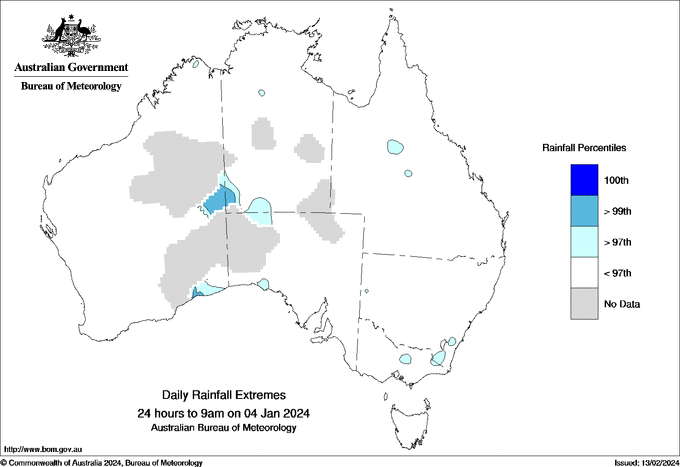 Australian daily rainfall extreme area maps