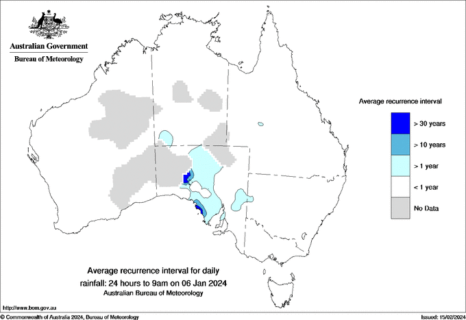 Australian daily rainfall average recurrence interval maps