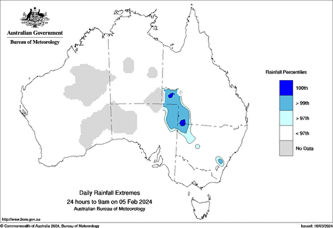 Australian daily rainfall extreme area maps