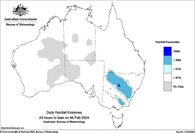 Australian daily rainfall extreme area maps