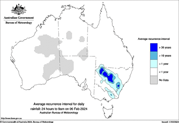 Australian daily rainfall average recurrence interval maps