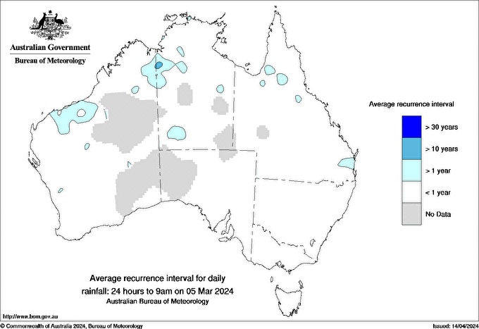 Australian daily rainfall average recurrence interval maps