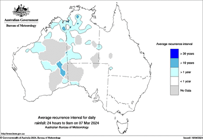 Australian daily rainfall average recurrence interval maps