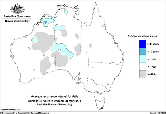 Australian daily rainfall average recurrence interval maps