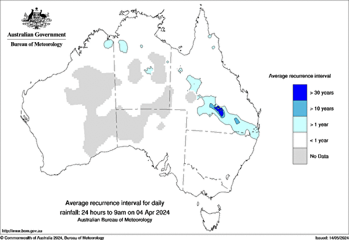 Australian daily rainfall average recurrence interval maps
