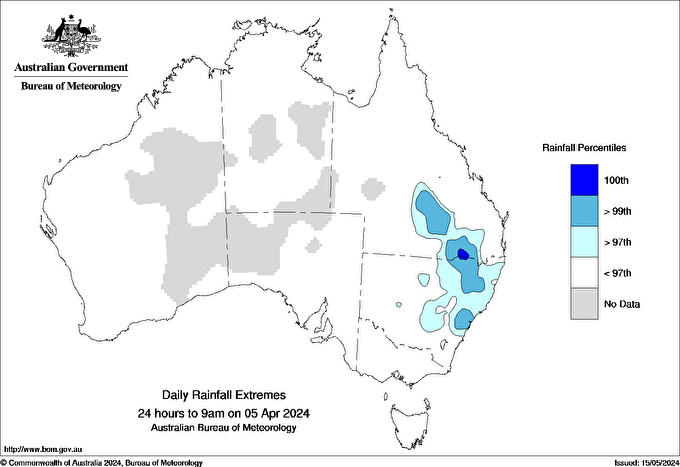 Australian daily rainfall extreme area maps