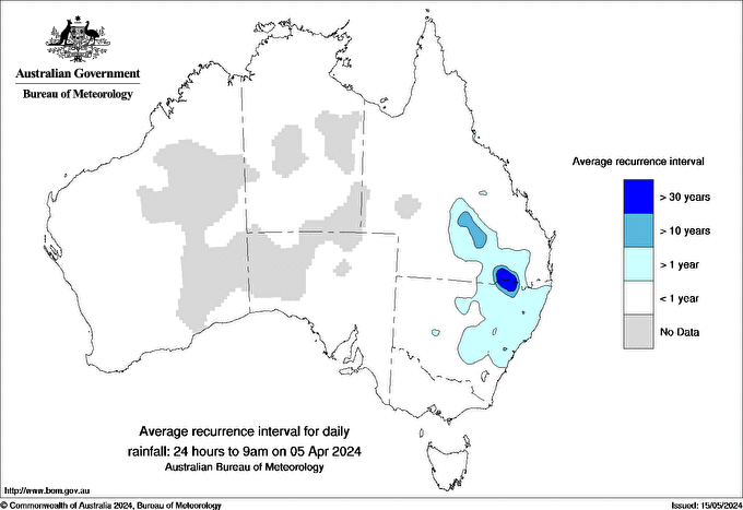 Australian daily rainfall average recurrence interval maps