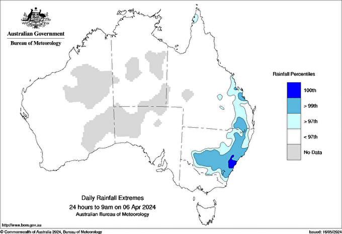 Australian daily rainfall extreme area maps