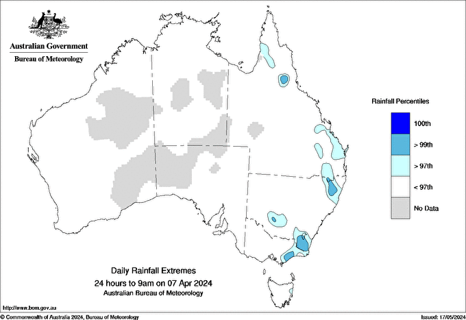 Australian daily rainfall extreme area maps