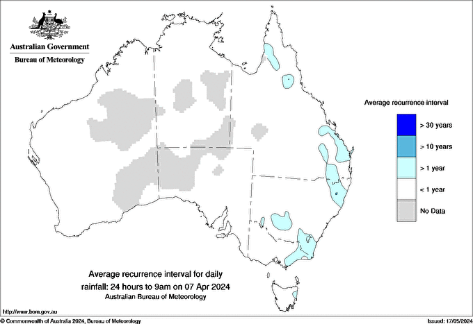 Australian daily rainfall average recurrence interval maps