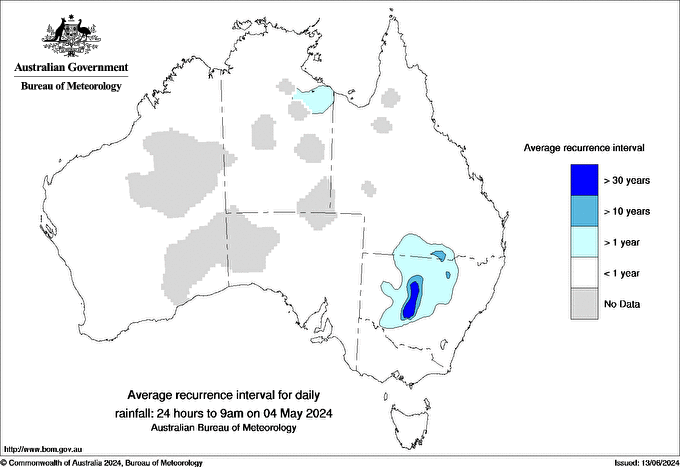 Australian daily rainfall average recurrence interval maps