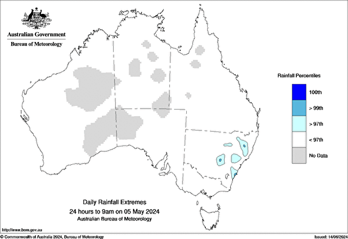Australian daily rainfall extreme area maps