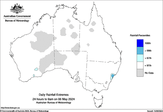 Australian daily rainfall extreme area maps