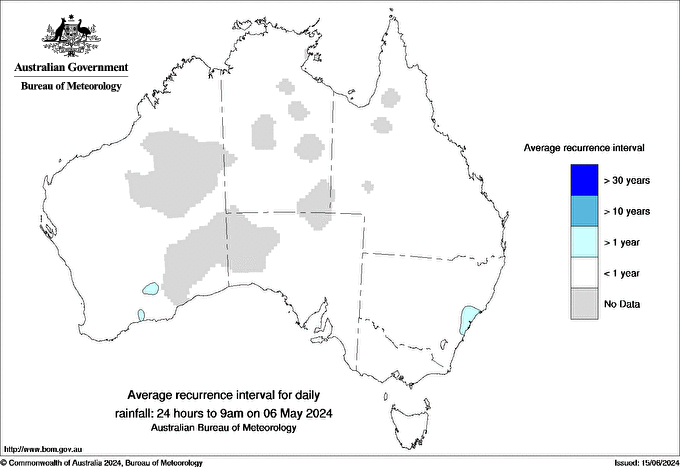 Australian daily rainfall average recurrence interval maps