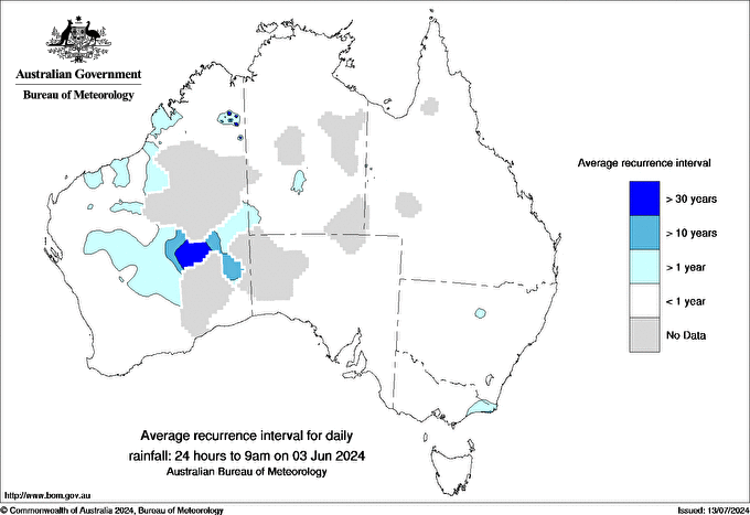 Australian daily rainfall average recurrence interval maps