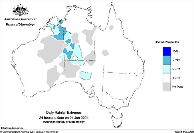 Australian daily rainfall extreme area maps