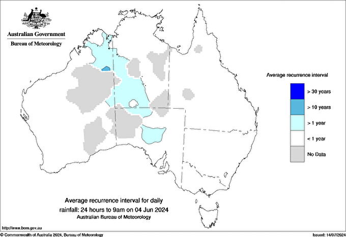 Australian daily rainfall average recurrence interval maps