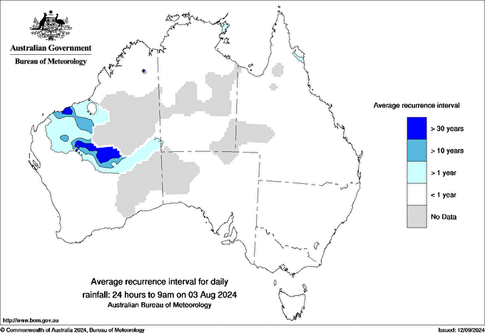 Australian daily rainfall average recurrence interval maps