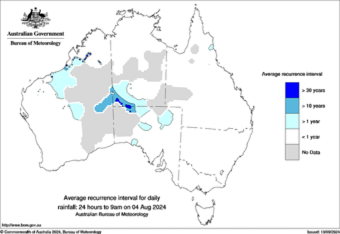 Australian daily rainfall average recurrence interval maps