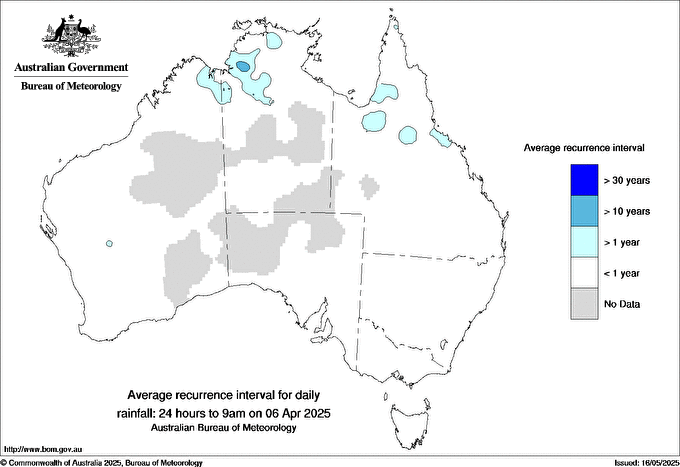 Australian daily rainfall average recurrence interval maps