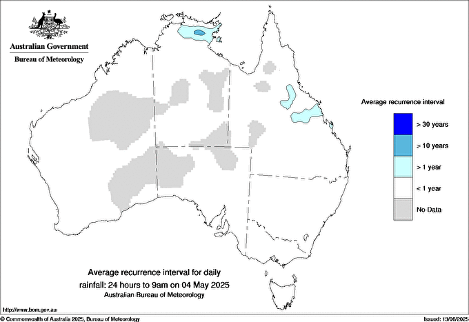 Australian daily rainfall average recurrence interval maps