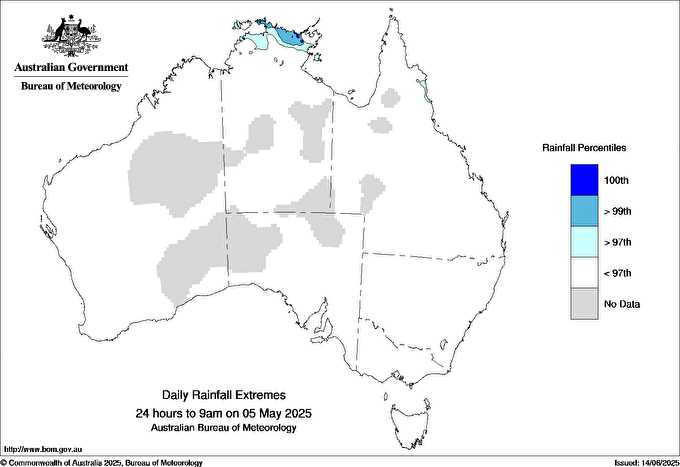Australian daily rainfall extreme area maps