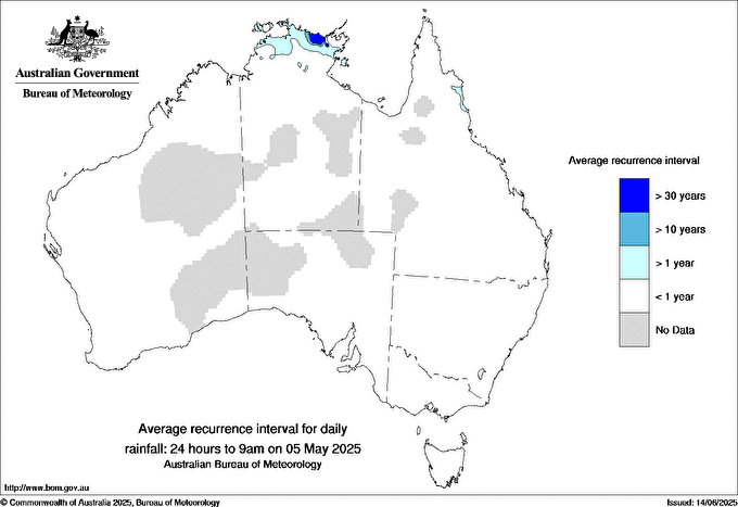 Australian daily rainfall average recurrence interval maps