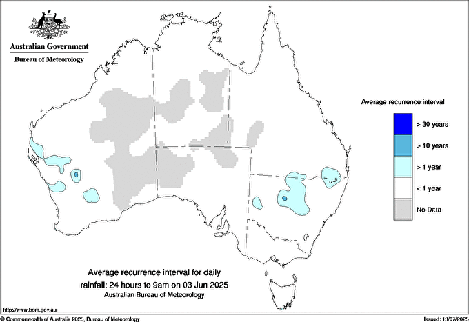 Australian daily rainfall average recurrence interval maps