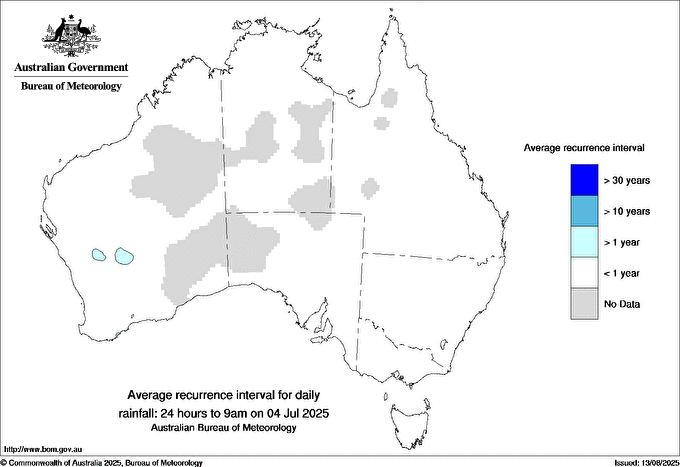 Australian daily rainfall average recurrence interval maps