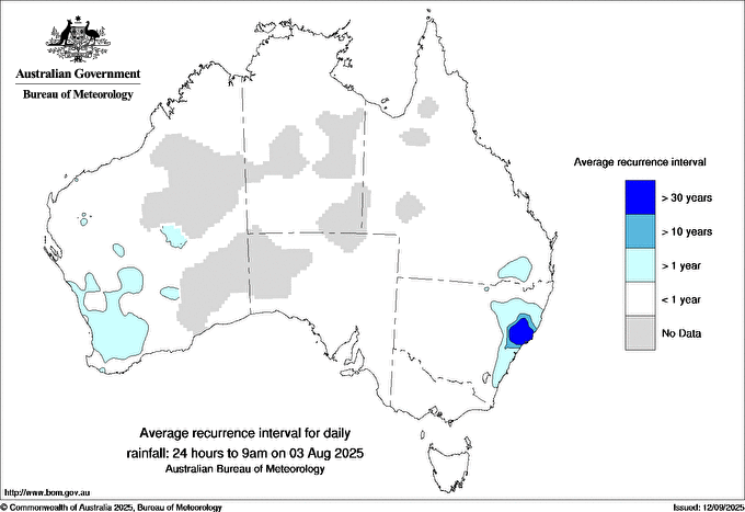 Australian daily rainfall average recurrence interval maps