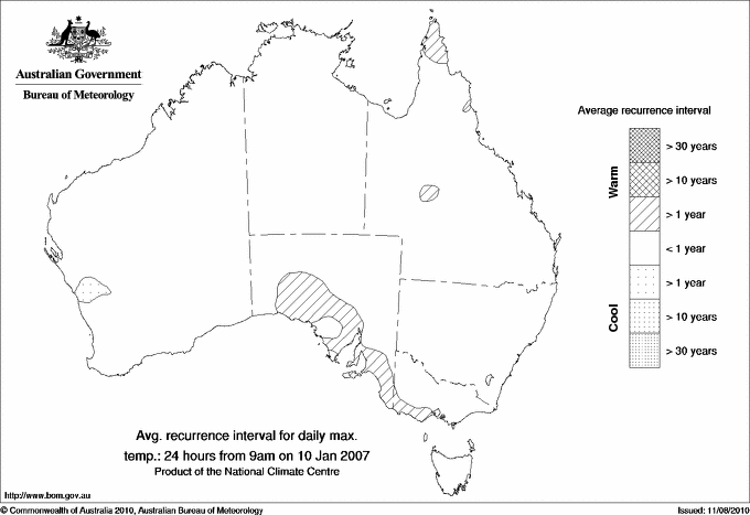 Australian daily maximum temperature average recurrence interval maps