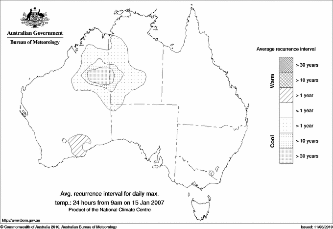 Australian daily maximum temperature average recurrence interval maps
