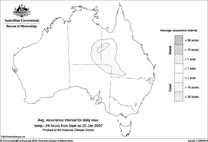 Australian daily maximum temperature average recurrence interval maps