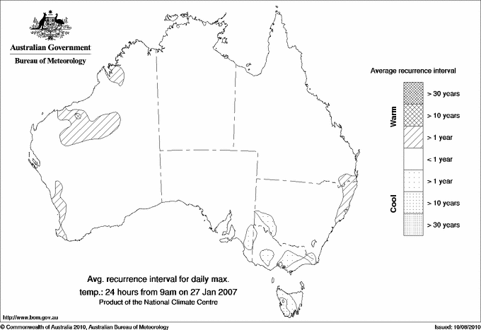 Australian daily maximum temperature average recurrence interval maps