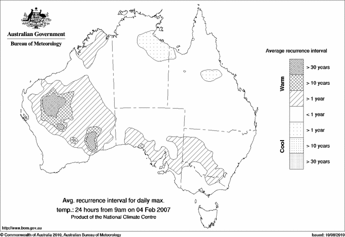 Australian daily maximum temperature average recurrence interval maps