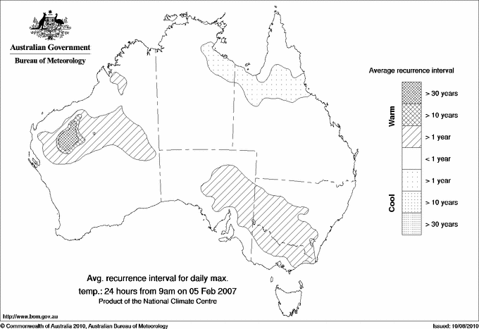 Australian daily maximum temperature average recurrence interval maps