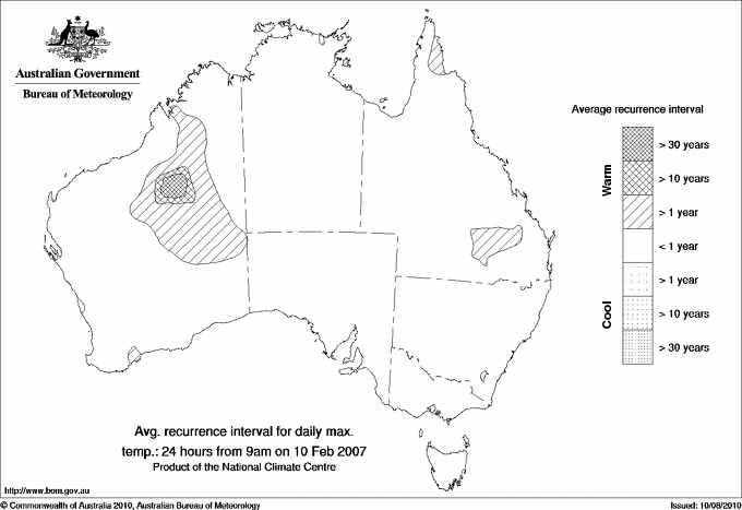 Australian daily maximum temperature average recurrence interval maps
