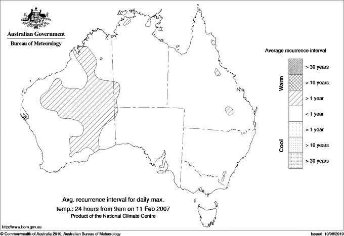 Australian daily maximum temperature average recurrence interval maps