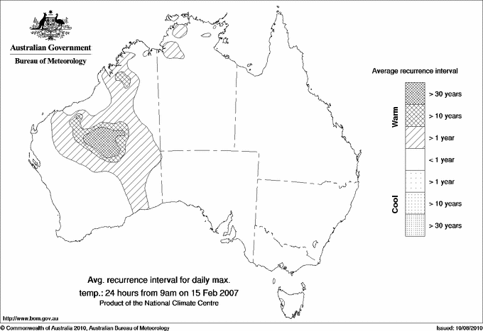 Australian daily maximum temperature average recurrence interval maps