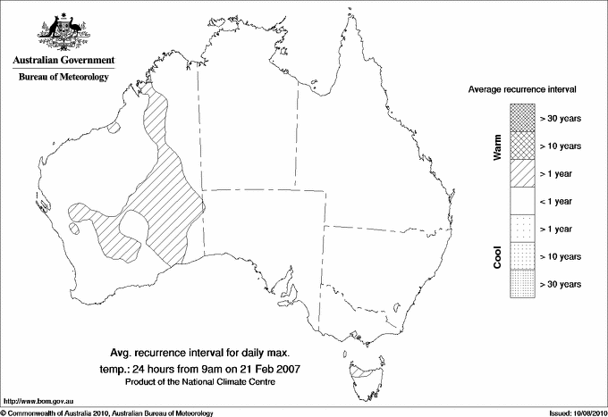 Australian daily maximum temperature average recurrence interval maps