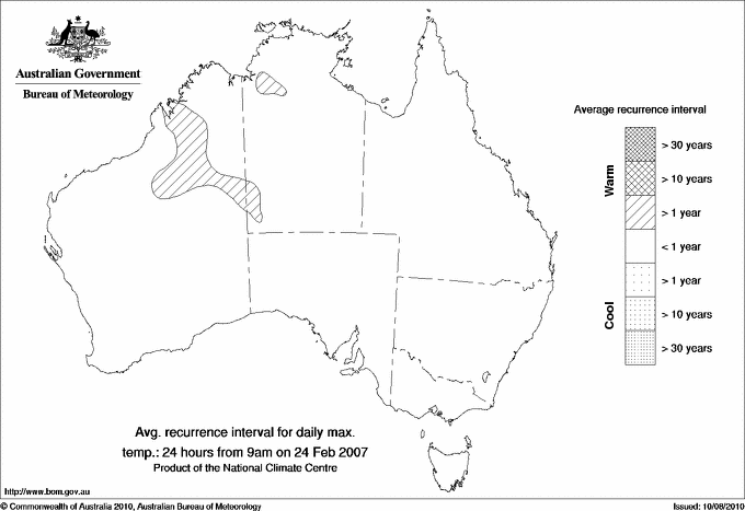 Australian daily maximum temperature average recurrence interval maps