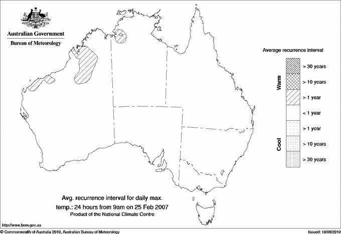 Australian daily maximum temperature average recurrence interval maps