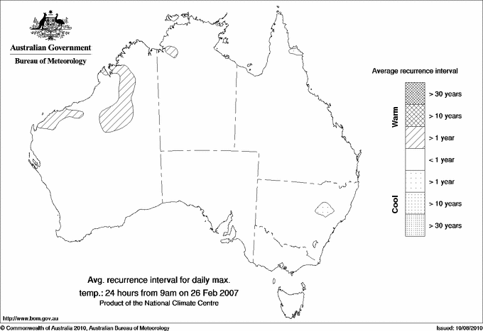 Australian daily maximum temperature average recurrence interval maps